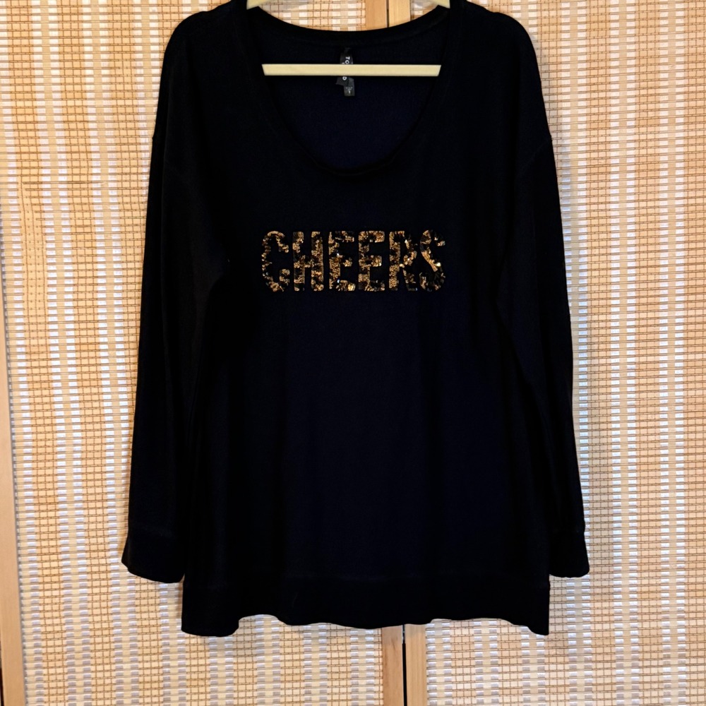 Torrid Sleep Womens Black Cheers Gold Sequin Sweatshirt Long‎ Sleeve Top 2/2X